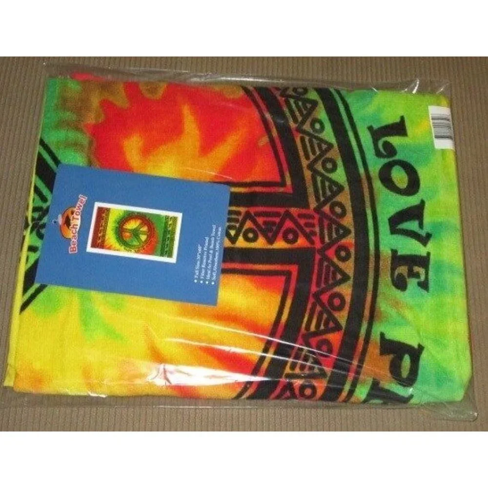 New Tie Dye Tribal Peace Sign Love Bath Beach Pool Gift Velour Towel Rasta Color